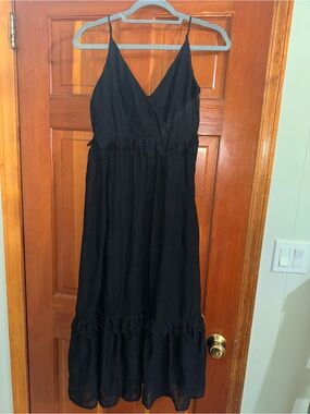 Blue Rain Black Lace-Trim Spaghetti Strap Maxi Dress